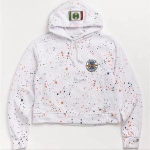 Cross Colours Paint Splatter White Crop Hoodie